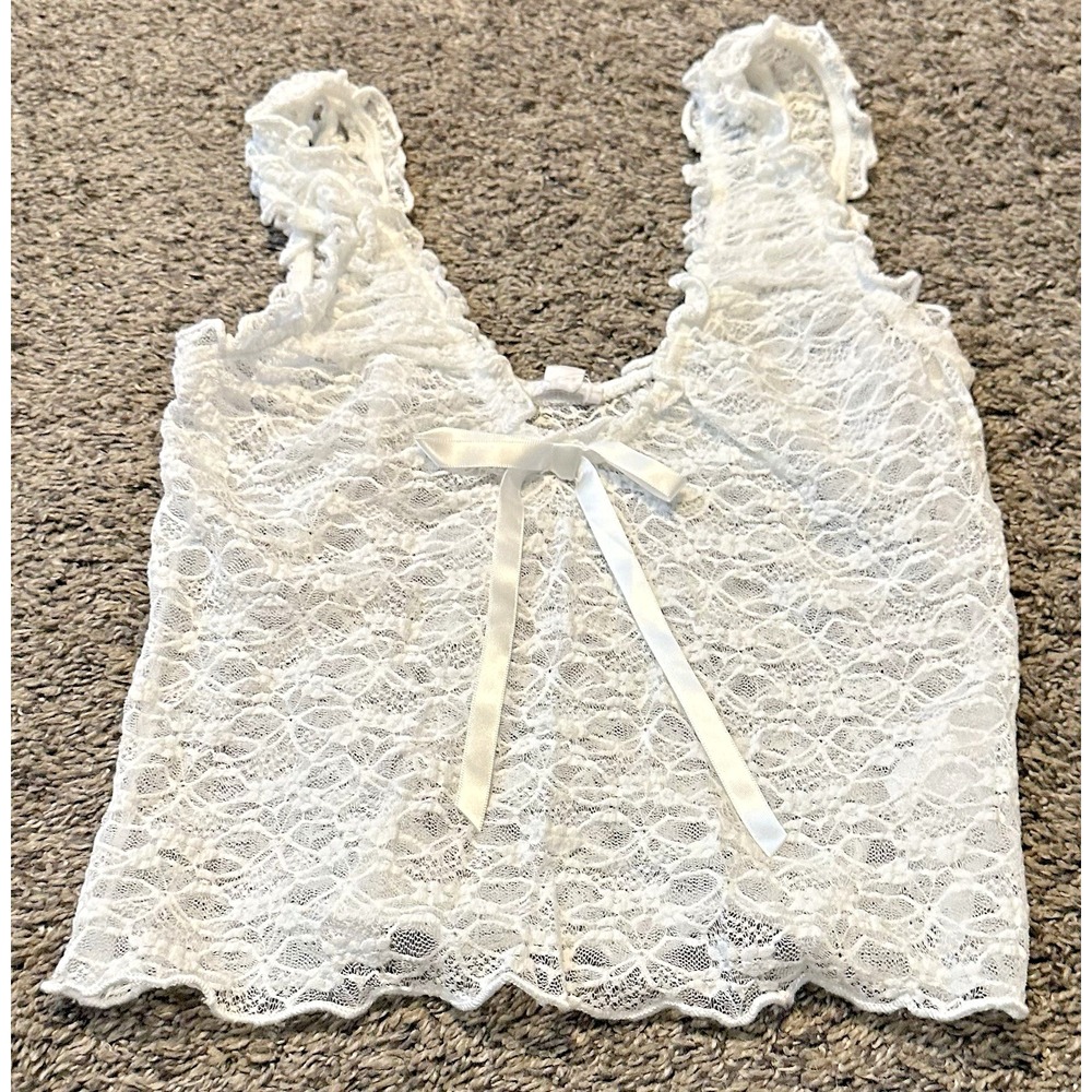 Garage White Lace Sheer Cropped Tank Top Size Small